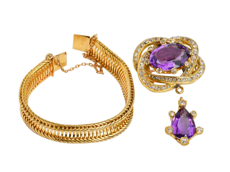 Versatility - Antique Amethyst Brooch Pendant Bracelet