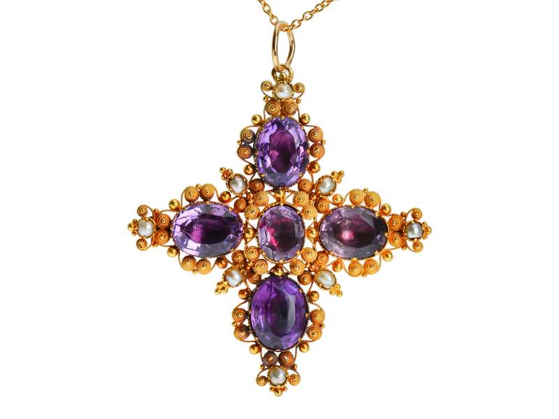 Georgian Amethyst Cannetille Pendant