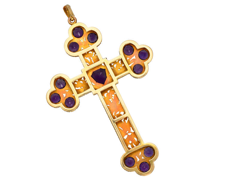 Devotion - Grand Amethyst Gold Cross with Lilies