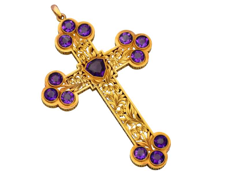 Devotion - Grand Amethyst Gold Cross with Lilies