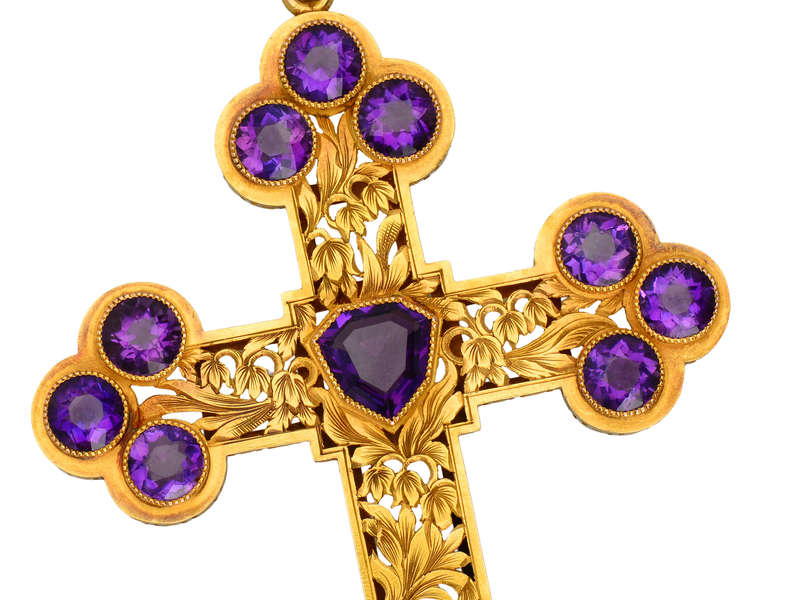 Devotion - Grand Amethyst Gold Cross with Lilies