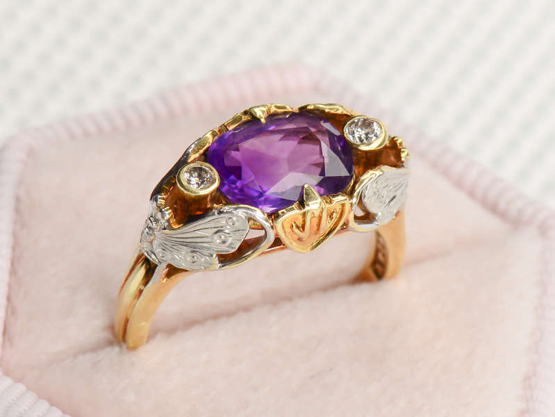 Butterfly's Kiss - Amethyst Diamond Art Nouveau Ring