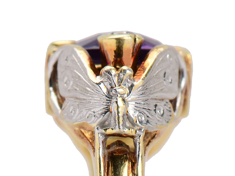 Butterfly's Kiss - Amethyst Diamond Art Nouveau Ring