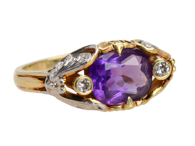 Butterfly's Kiss - Amethyst Diamond Art Nouveau Ring