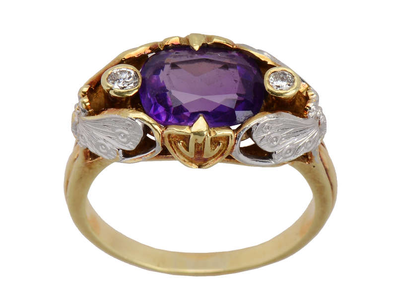 Butterfly's Kiss - Amethyst Diamond Art Nouveau Ring