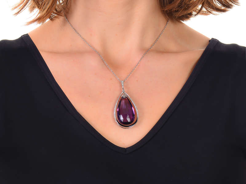 Birks Amethyst Teardrop Diamond Pendant