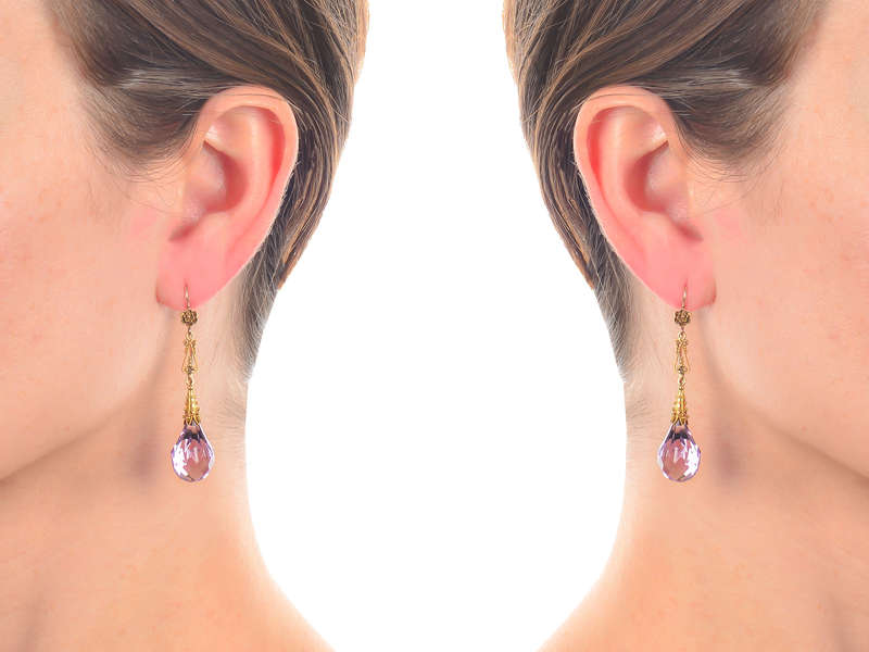 Antique Amethyst Gold Briolette Earrings