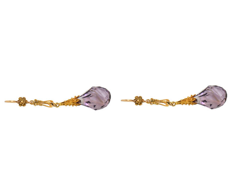 Antique Amethyst Gold Briolette Earrings