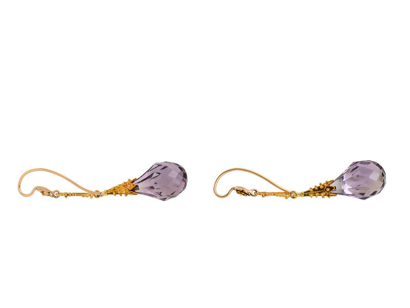 Antique Amethyst Gold Briolette Earrings