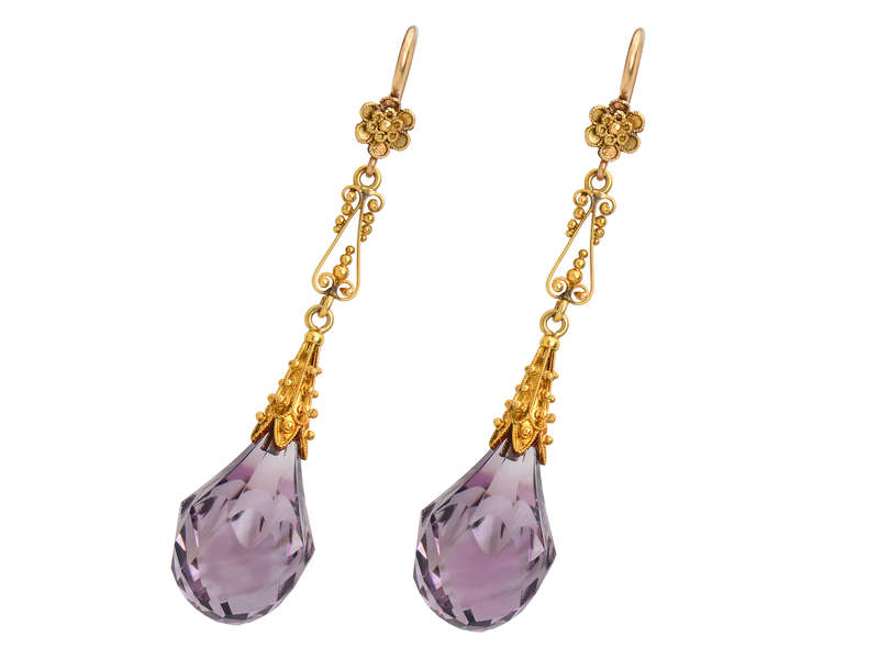 Antique Amethyst Gold Briolette Earrings