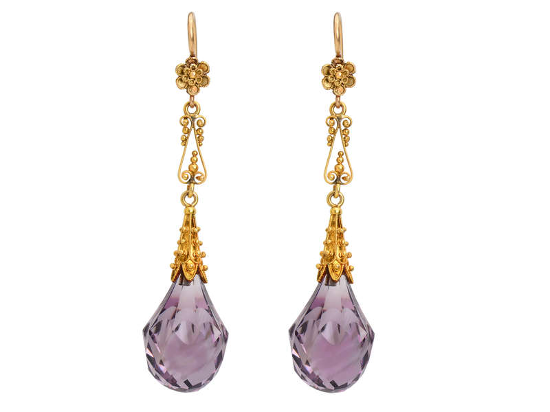 Antique Amethyst Gold Briolette Earrings