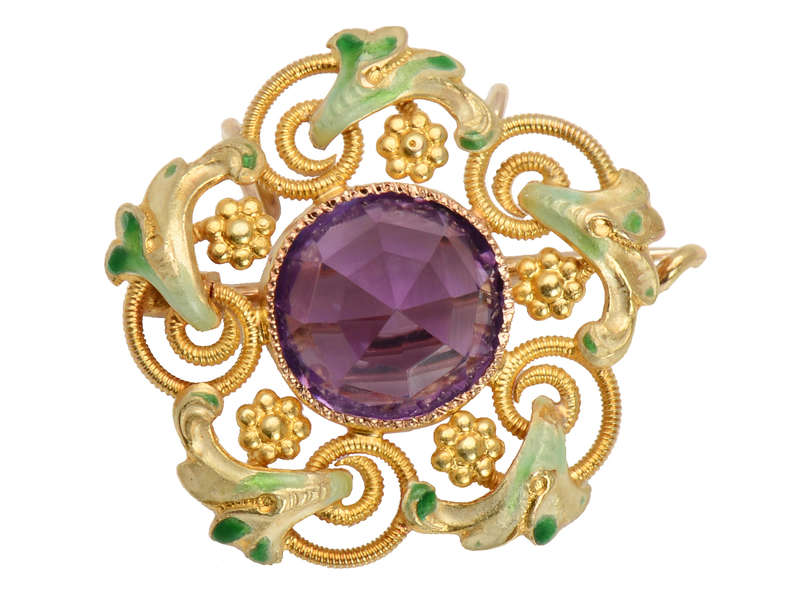 Riker Bros. Amethyst Enamel Brooch Pendant