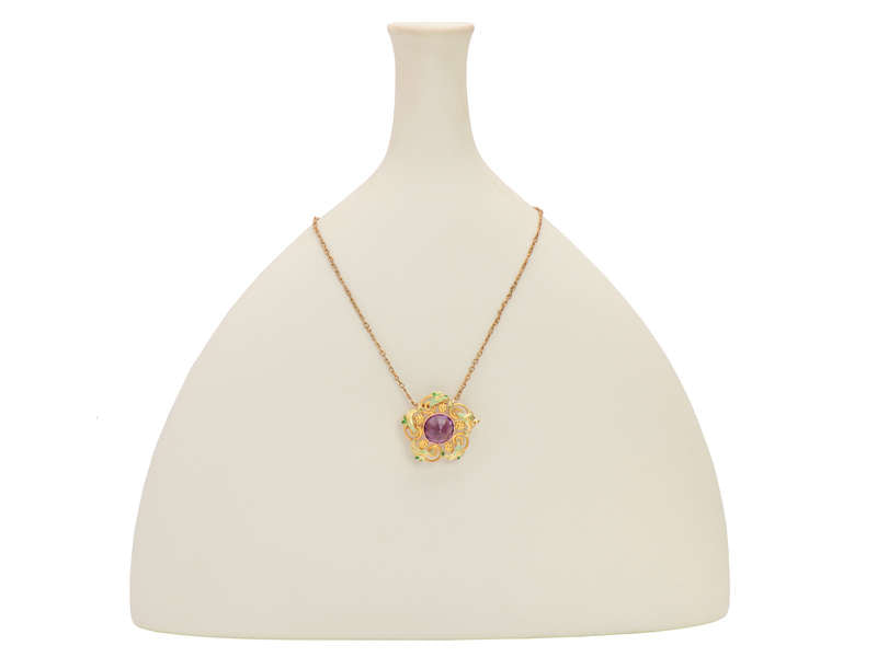 Riker Bros. Amethyst Enamel Brooch Pendant