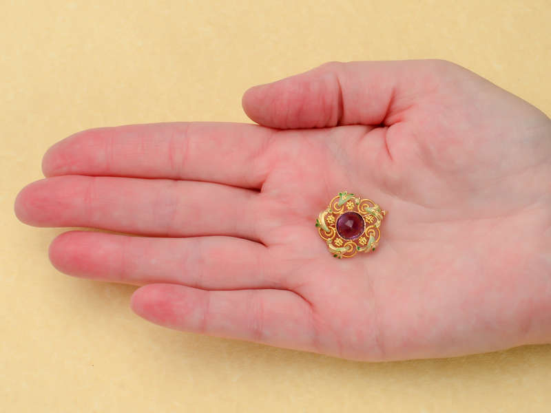 Riker Bros. Amethyst Enamel Brooch Pendant