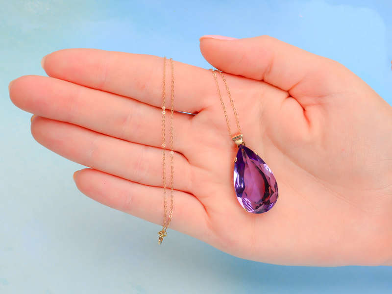 Amethyst Pear Cut Vintage Pendant in Gold