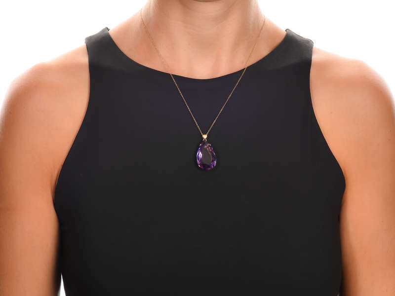 Amethyst Pear Cut Vintage Pendant in Gold