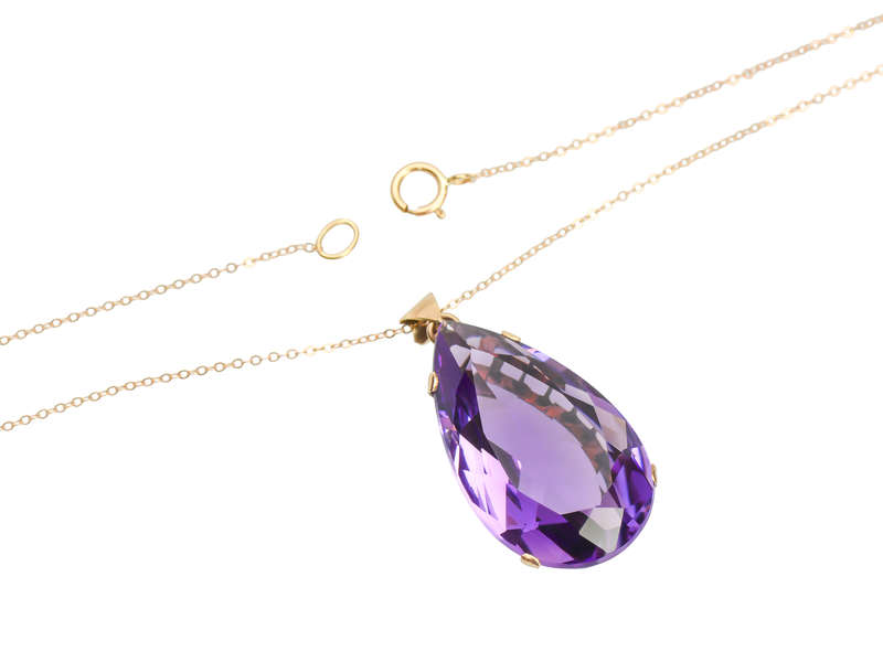 Amethyst Pear Cut Vintage Pendant in Gold
