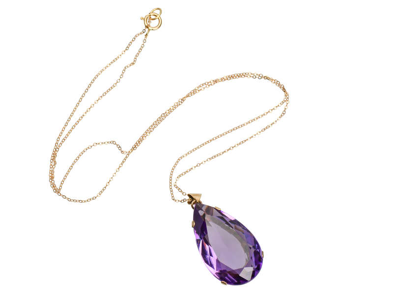 Amethyst Pear Cut Vintage Pendant in Gold