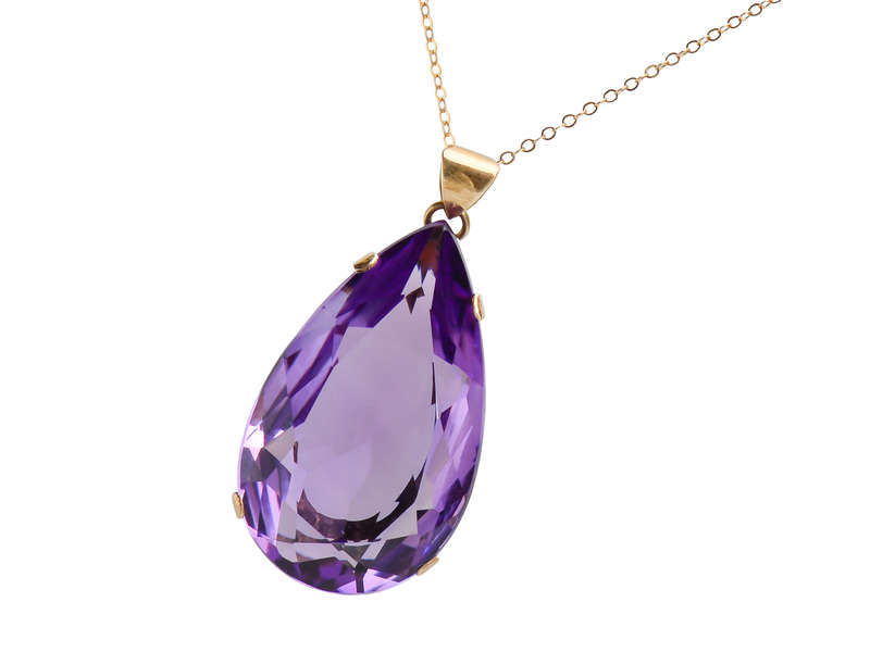Amethyst Pear Cut Vintage Pendant in Gold