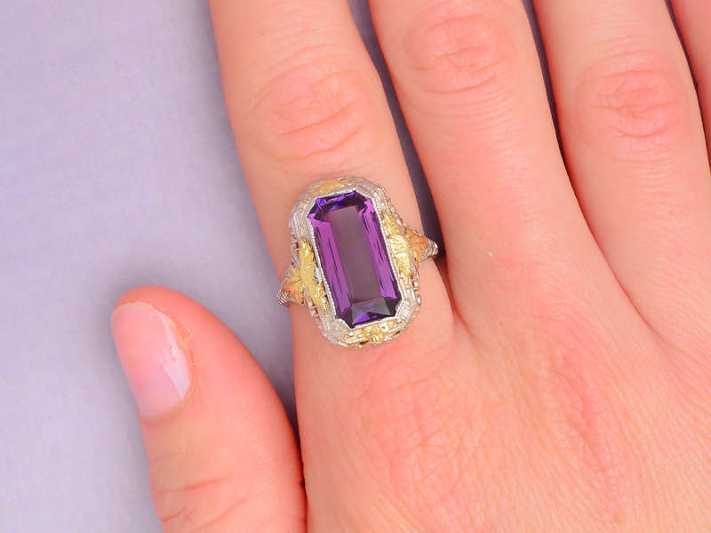 
                      
                        Art Deco Amethyst Two Tone Filigree Ring
                      
                    