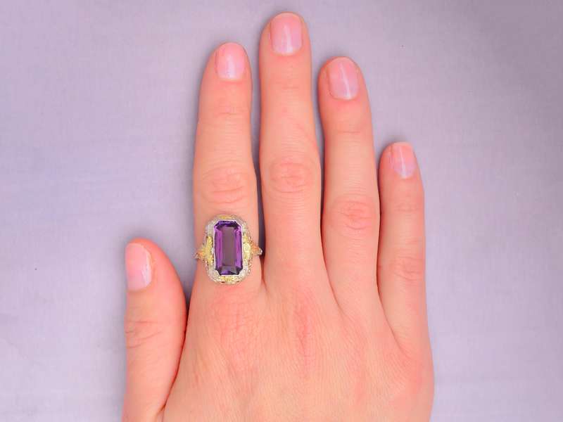 Art Deco Amethyst Two Tone Filigree Ring