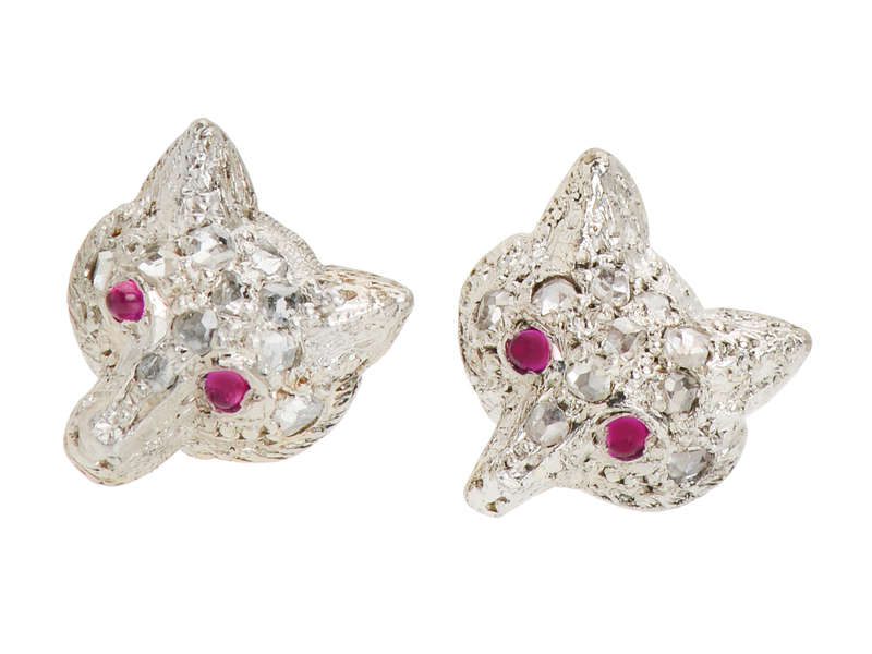 Antique Diamond Fox Head Earrings