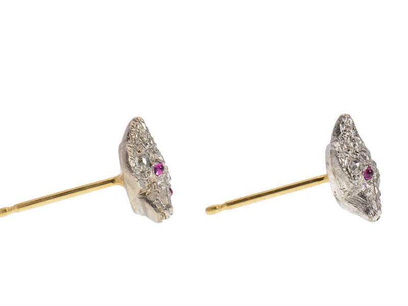 Antique Diamond Fox Head Earrings