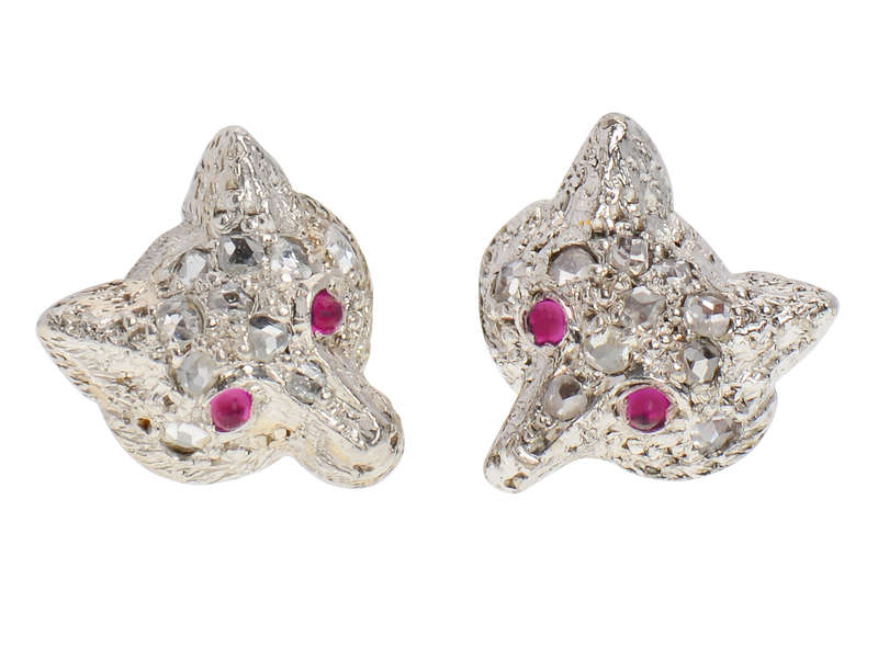 Antique Diamond Fox Head Earrings