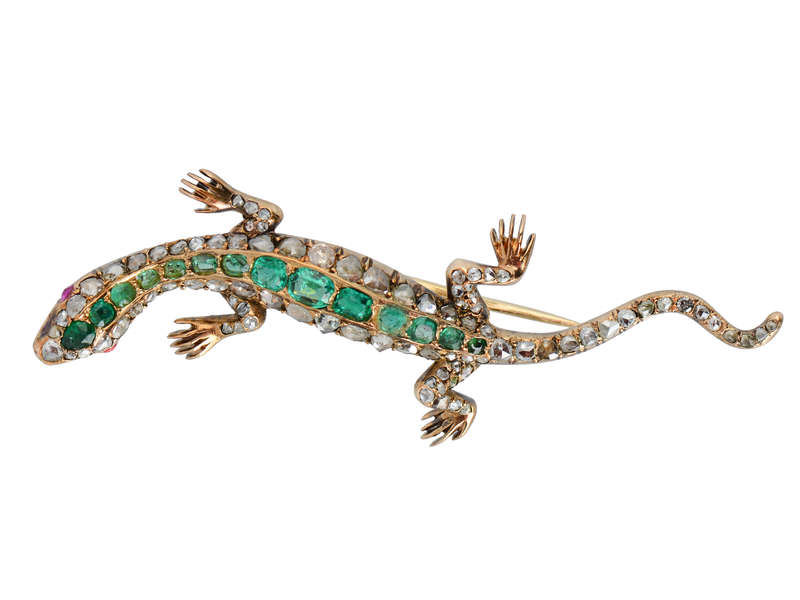 Diamond Lizard Antique Emerald Diamond Lizard Brooch – The Three Graces