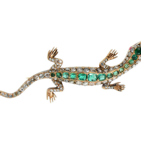 Antique Emerald Diamond Lizard Brooch