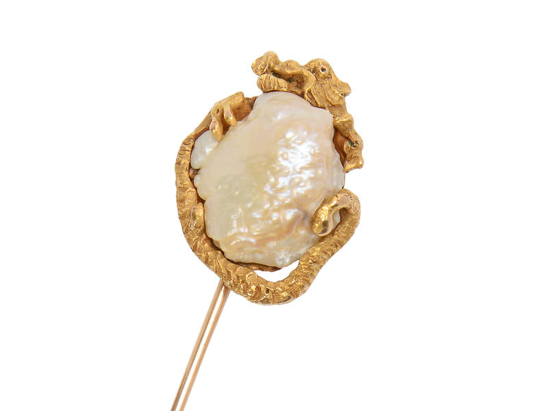 Antique Gold & Natural Pearl Dragon Stickpin