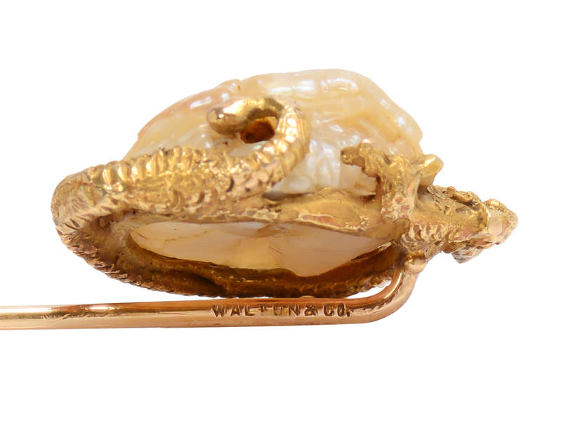 Antique Gold & Natural Pearl Dragon Stickpin