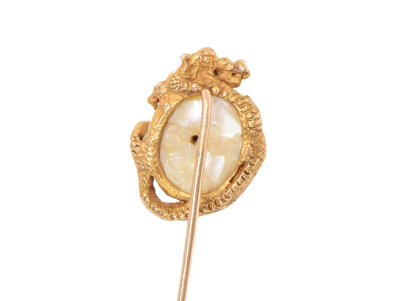 Antique Gold & Natural Pearl Dragon Stickpin