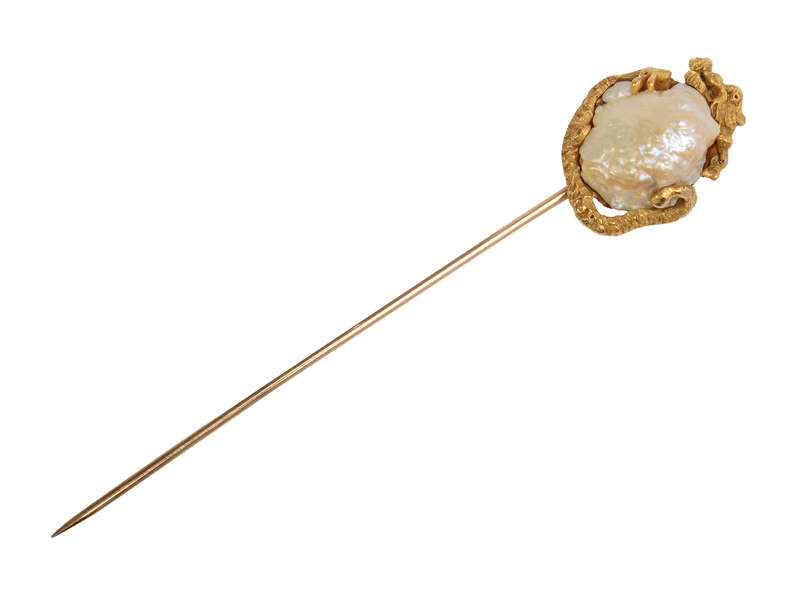 Antique Gold & Natural Pearl Dragon Stickpin