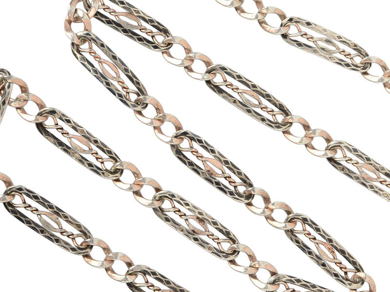 Antique Fancy Niello & Silver Chain
