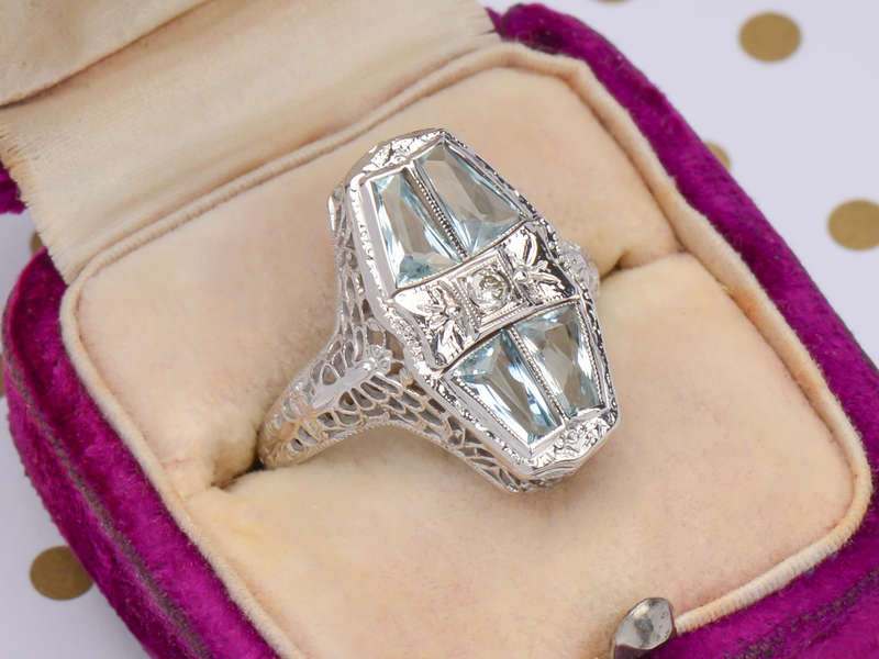 Dragonfly Dream - Aquamarine Art Deco Ring