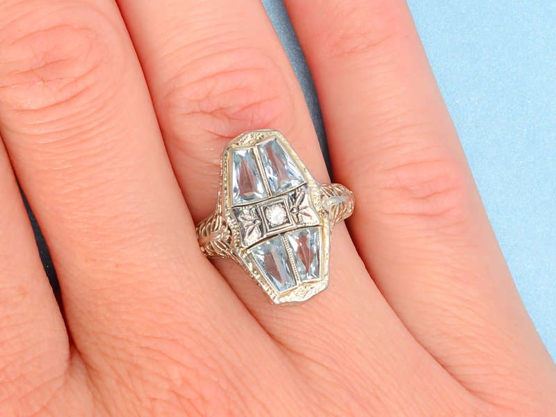 Dragonfly Dream - Aquamarine Art Deco Ring
