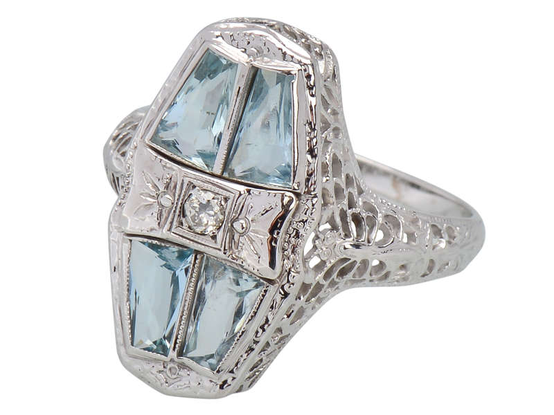 Dragonfly Dream - Aquamarine Art Deco Ring