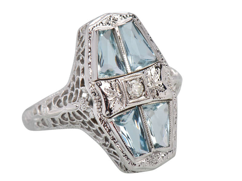 Dragonfly Dream - Aquamarine Art Deco Ring