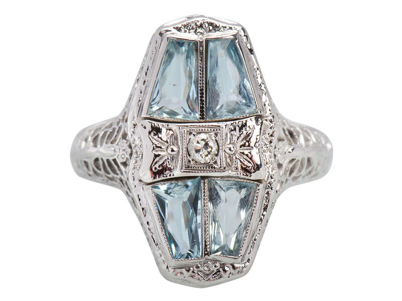 Dragonfly Dream - Aquamarine Art Deco Ring