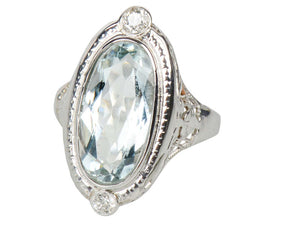 Ovaliscious Aquamarine Art Deco Filigree Ring