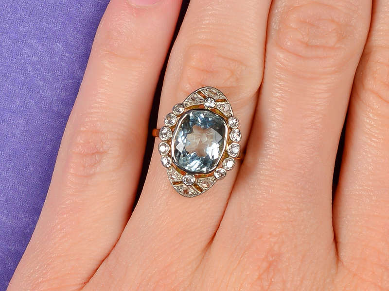 Edwardian Antique Aquamarine Diamond Ring