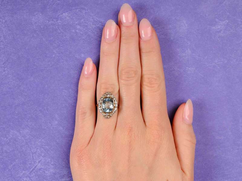 Edwardian Antique Aquamarine Diamond Ring