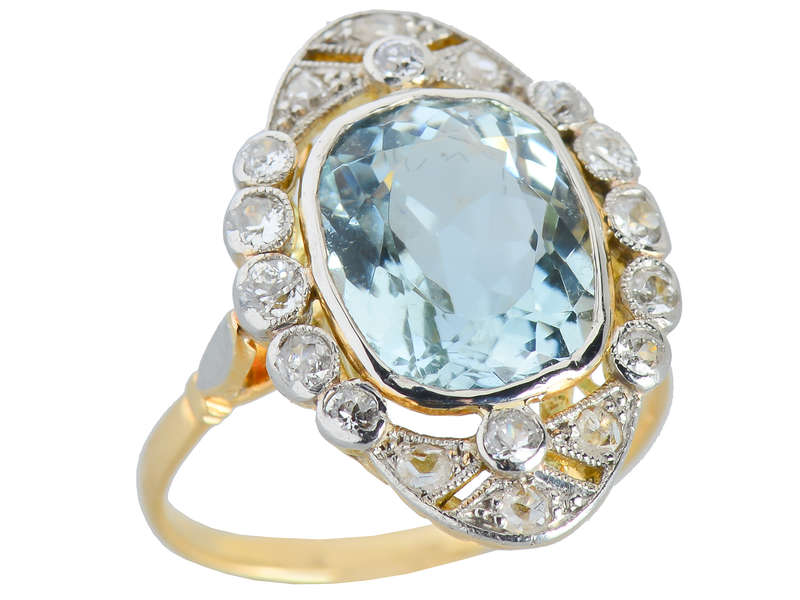 Edwardian Antique Aquamarine Diamond Ring