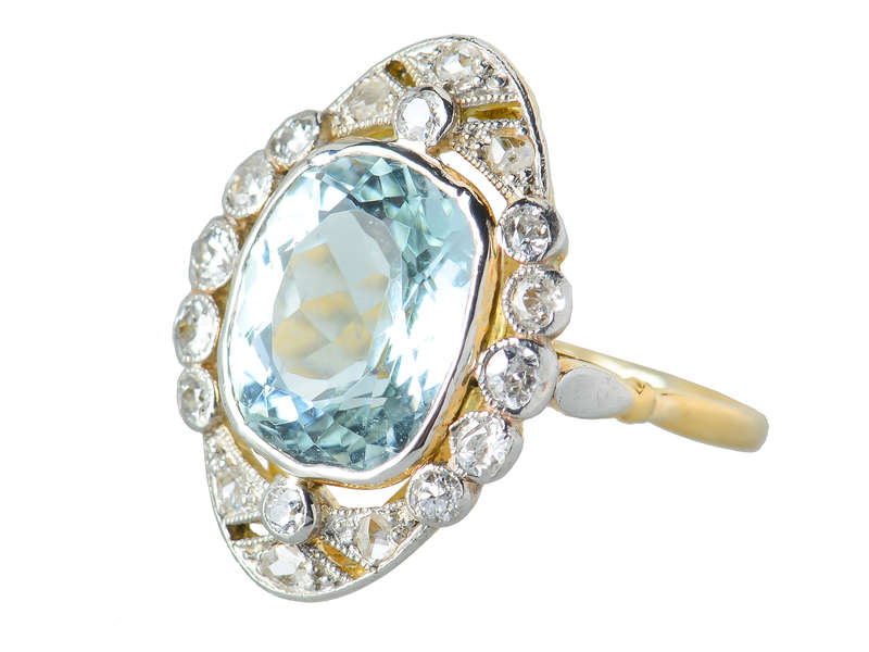 Edwardian Antique Aquamarine Diamond Ring