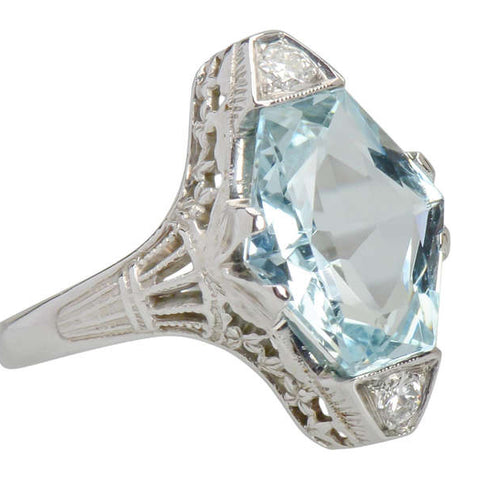 Aquamarine Diamond Ring in Filigree