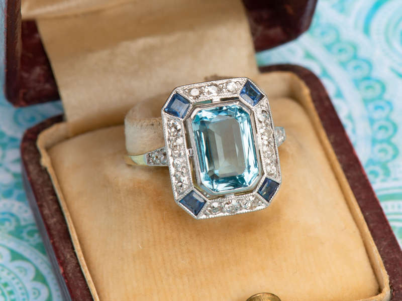 Aquamarine Diamond Sapphire Ring