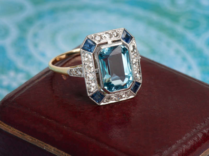Aquamarine Diamond Sapphire Ring