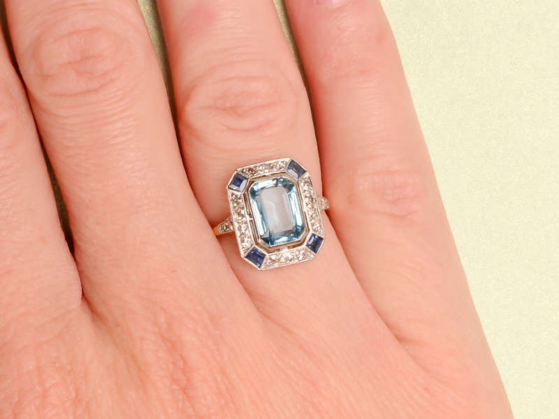 Aquamarine Diamond Sapphire Ring