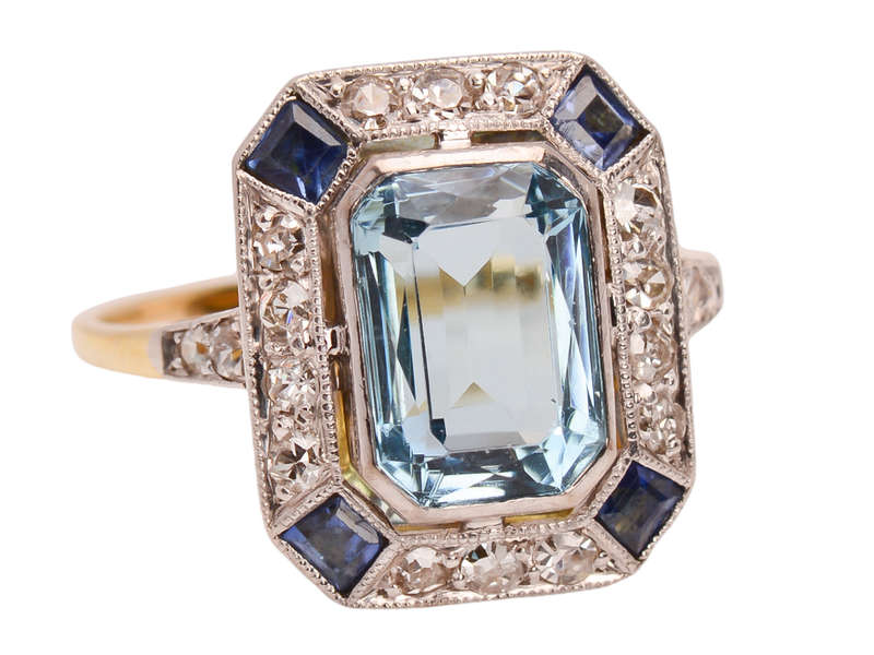 Aquamarine Diamond Sapphire Ring